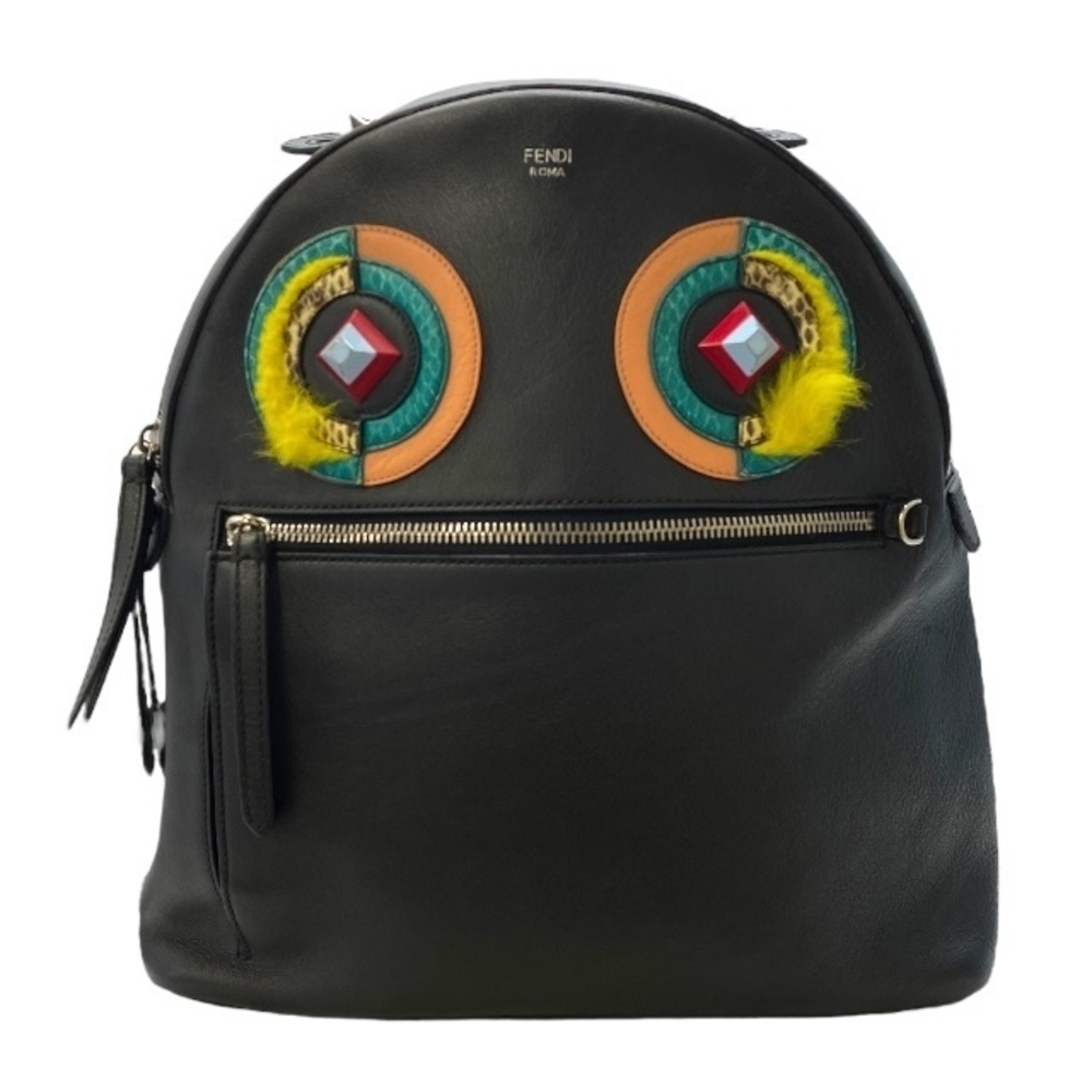 FENDI Bag Bugs Monster Backpack Rucksack Daypack Leather Black